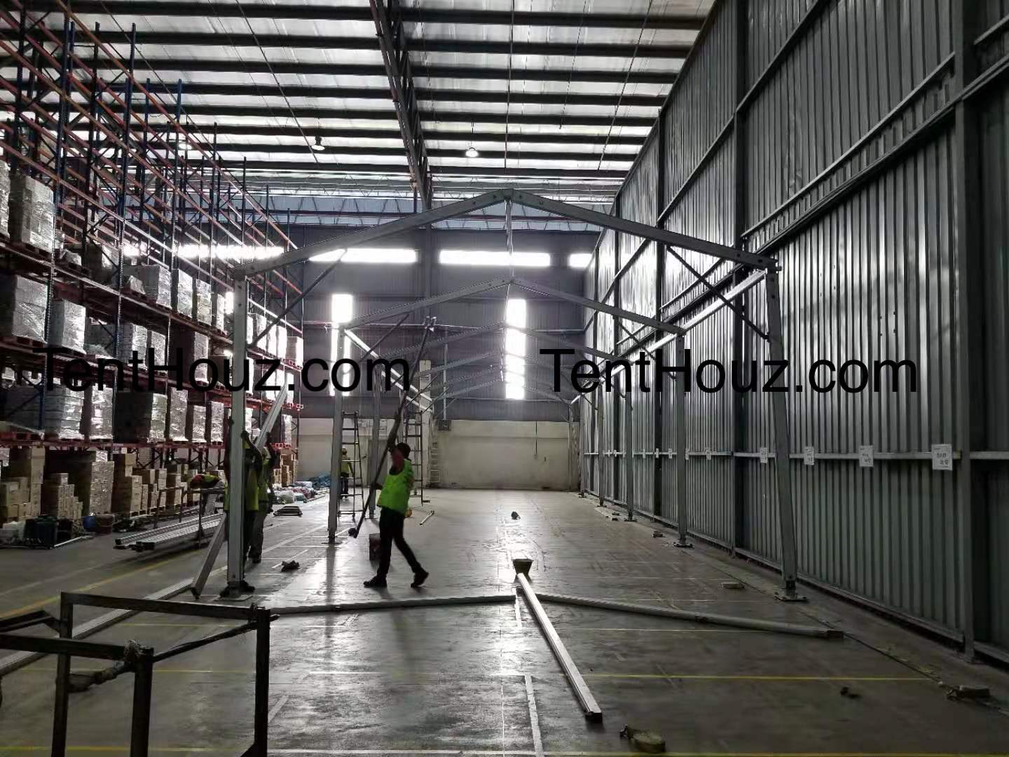 Industrial tent covering a working area on a construction site